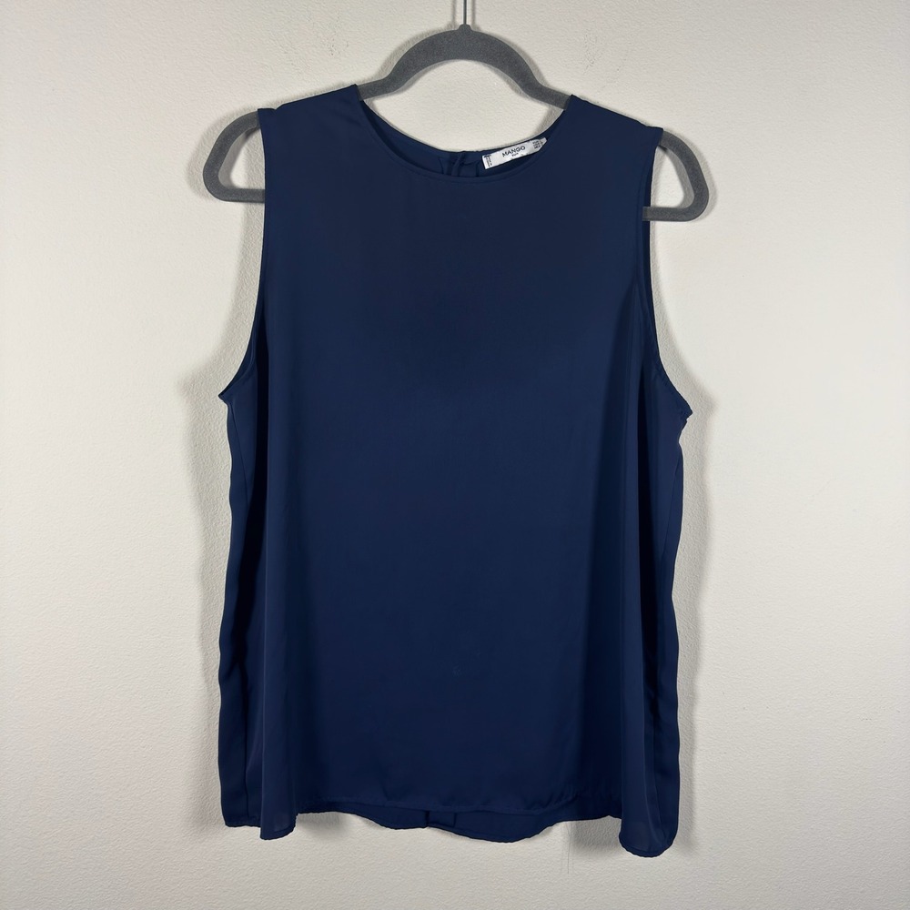 Mango Suit Navy Blue Sleeveless Button Back Blouse Top Size Medium